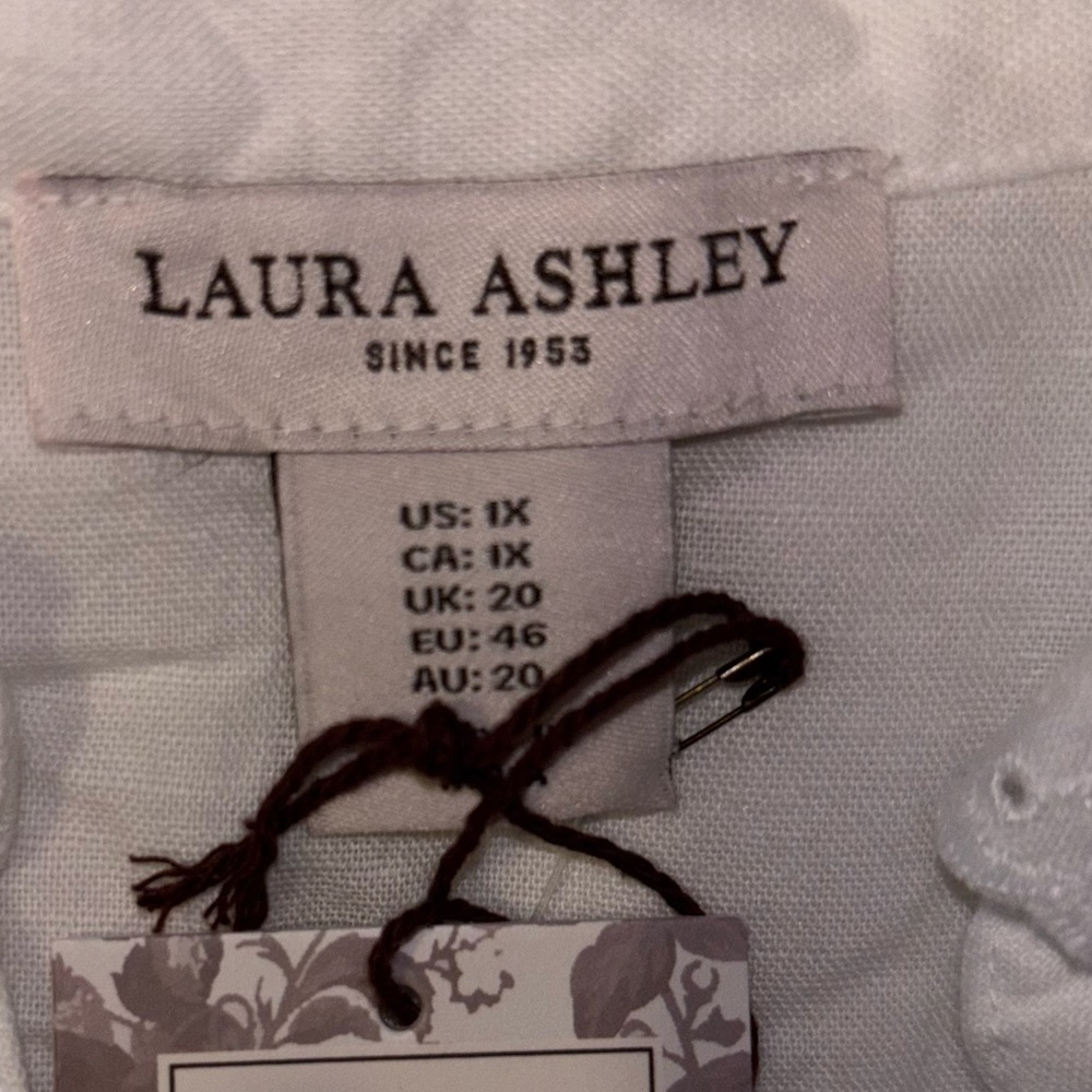 Laura Ashley Blouse Linen Cotton Blend Button Front Long Sleeve Eyelet Collar 1X - Picture 13 of 13